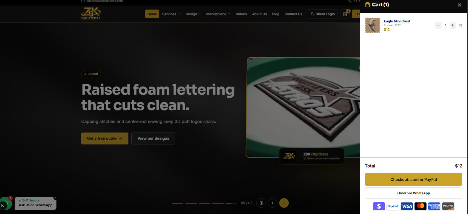 ZSK Digitizers Embroidery Digitizing Website and Marketplace screenshot 7