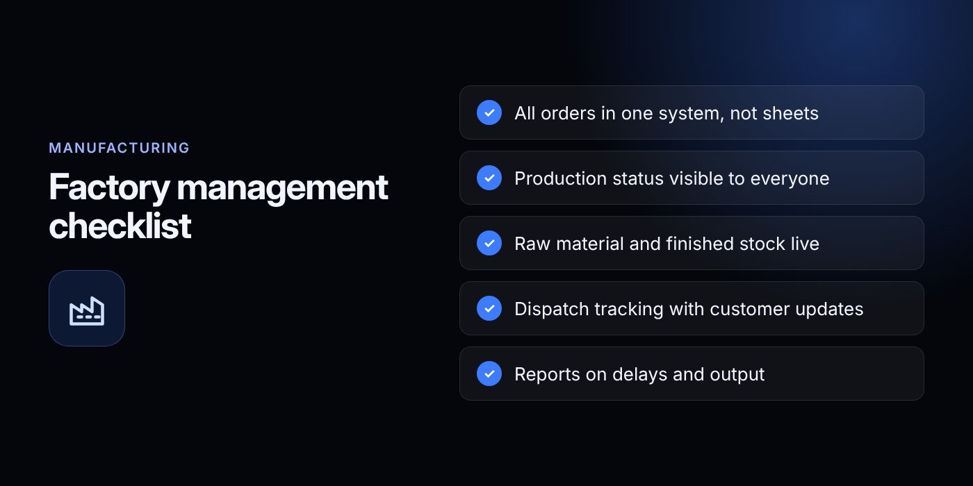 Factory management checklist (Manufacturing checklist)